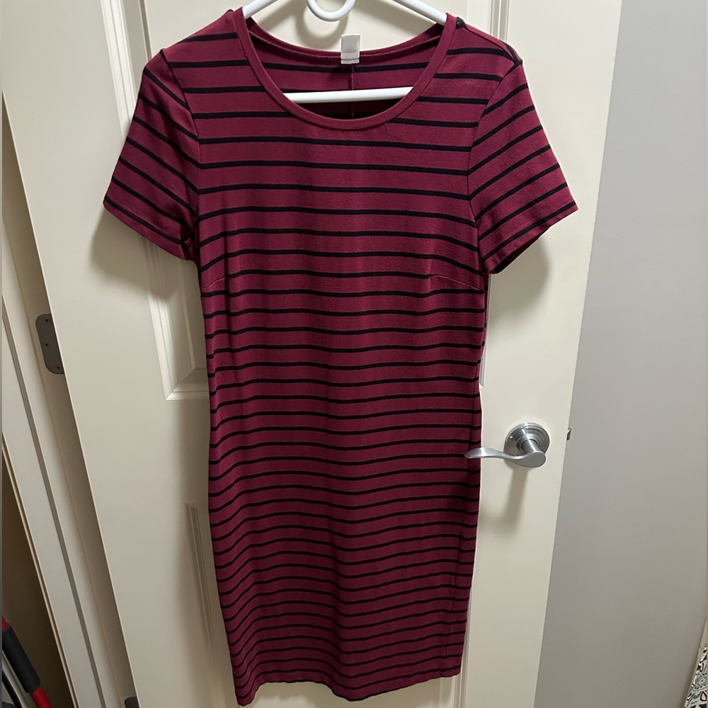 Old Navy Maroon/Black striped dress- Medium Tall
